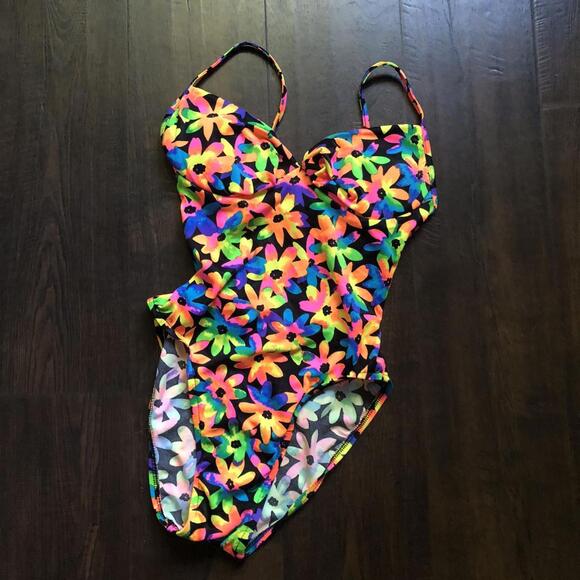 American Vintage Other - Vintage 80s 90s Neon Miami Floral Bright Hippie Swimwear Pacific Connections 5